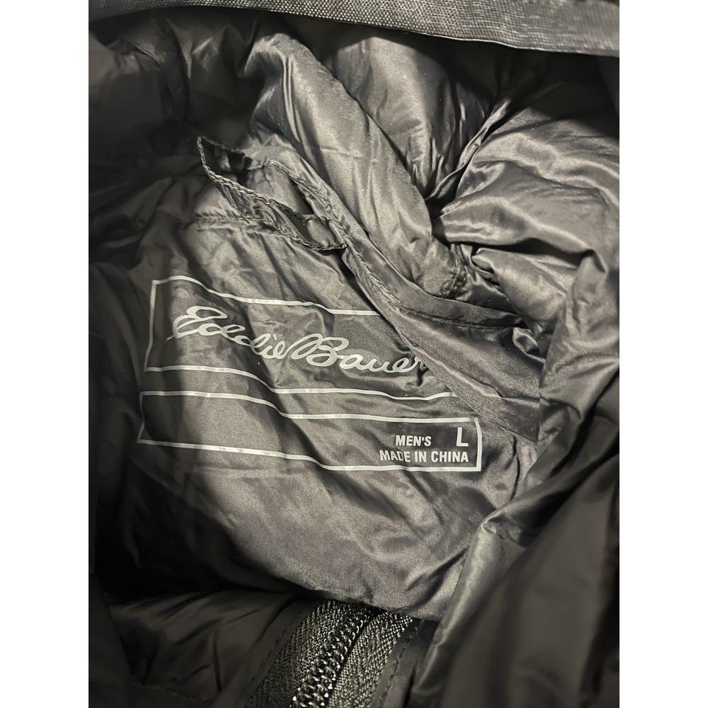 Eddie Bauer Jacket Mens L Black EB650 Down Puffer Hooded Full Zip Coat Outdoor - Picture 2 of 8
